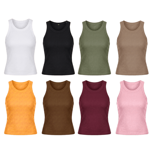 Built-in Bra Ribbed Round Neck Tank Top