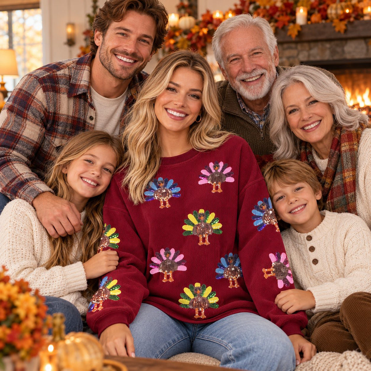✨Thanksgiving Sequin Turkey Sweatshirt | Family Holiday Outfit