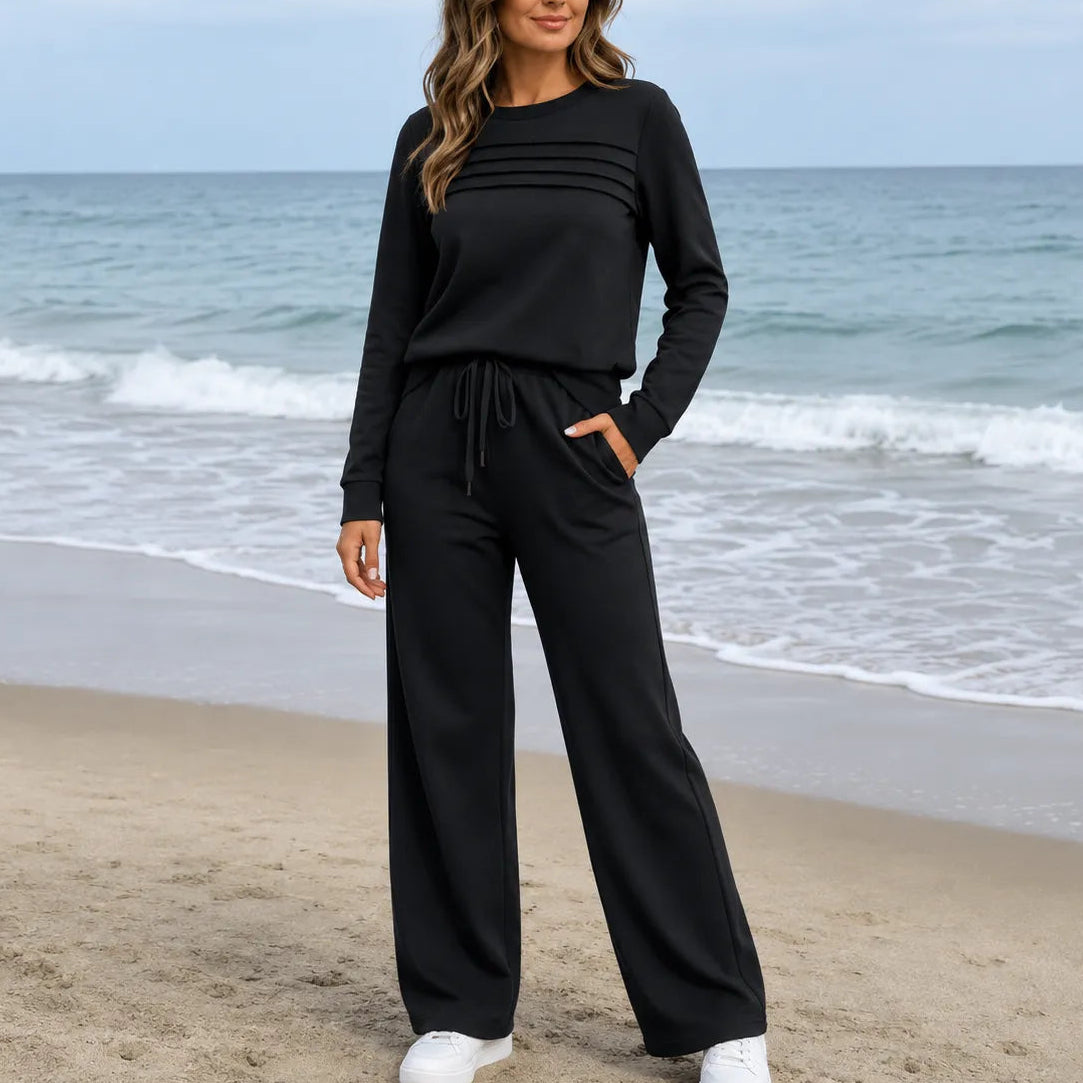 Women's Crew Neck Top and Drawstring Pants Casual Set