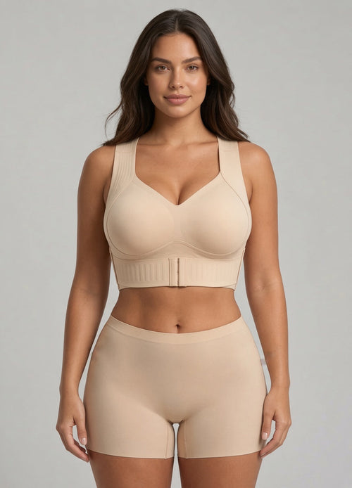 Cross Back Front Closure Wireless Posture Support Bra