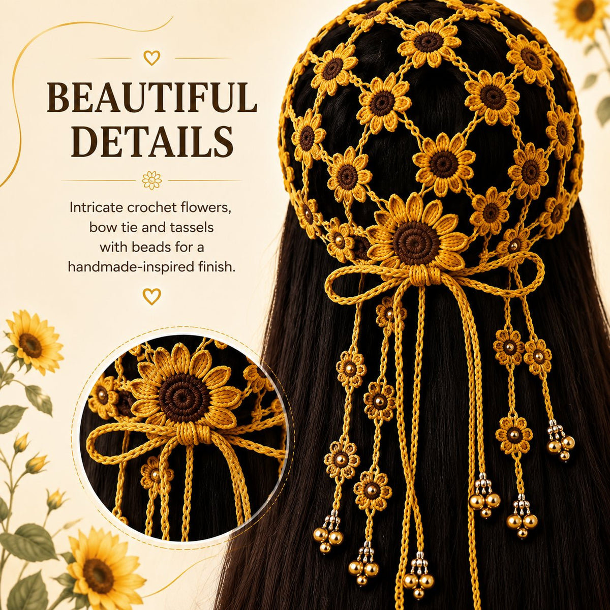 ☀ 🌻 Knitted Sunflower Hollow-Out Baseball Cap
