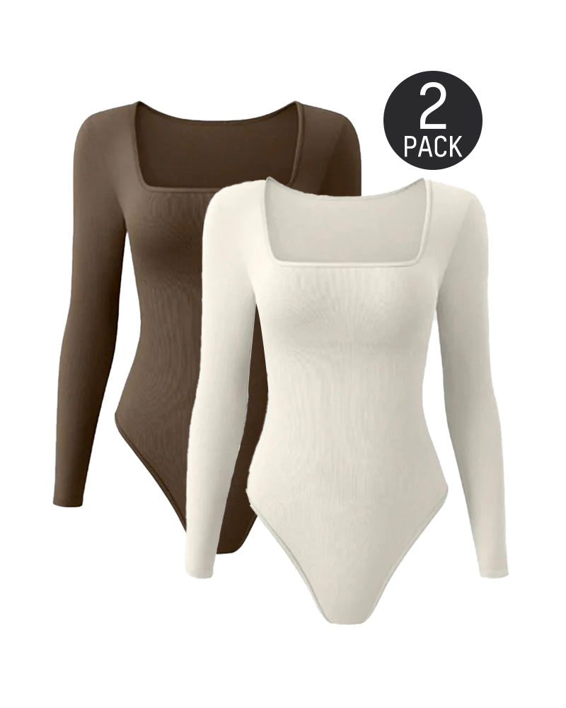 Ribbed Square Neck Long Sleeve Bodysuit