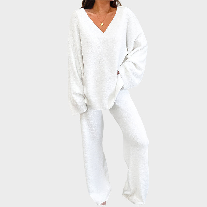 Soft Fuzzy V-Neck Loungewear Set