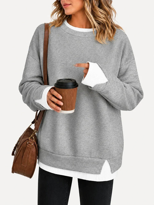 Faux-Layered Oversized Crewneck Sweatshirt