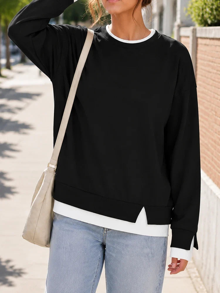Faux-Layered Oversized Crewneck Sweatshirt