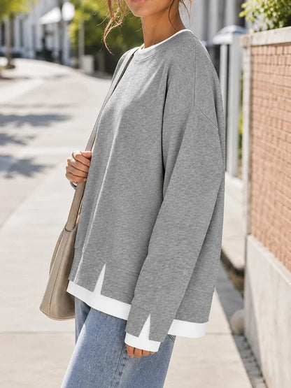 Faux-Layered Oversized Crewneck Sweatshirt