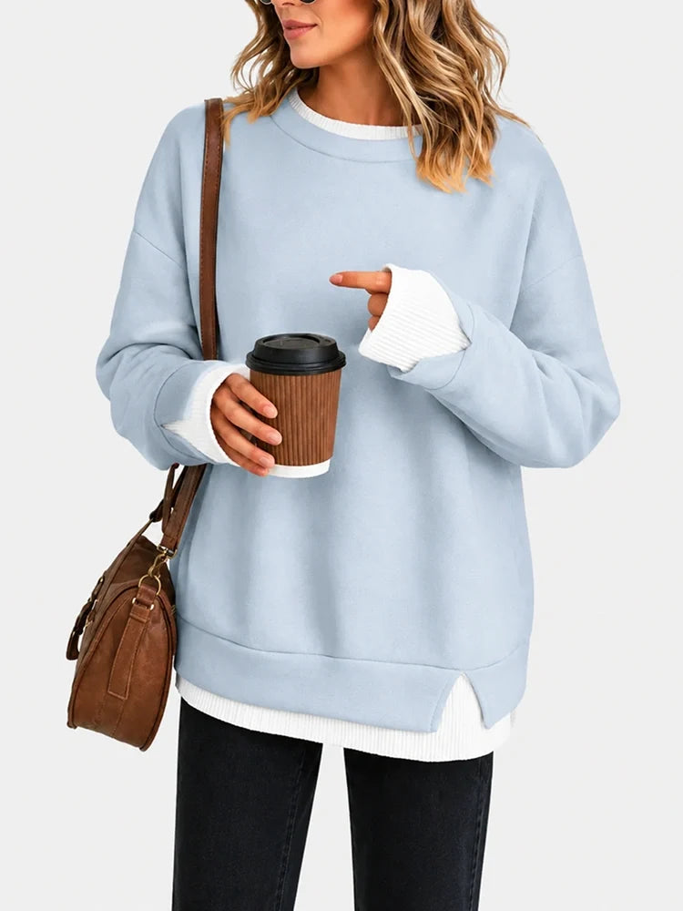 Faux-Layered Oversized Crewneck Sweatshirt